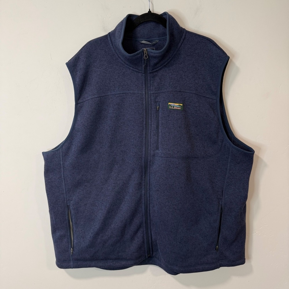 LL Bean Mens Sweater Fleece Vest XXXL Blue Excellent Full Zip 505974‎